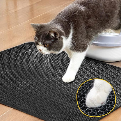 Cat Litter Mat, Upgrade Super Waterproof Back Layer Litter Box Mat, Non Slip, Durable, Soft on Paws Kitty Trapping Matt (24"x18", Black)