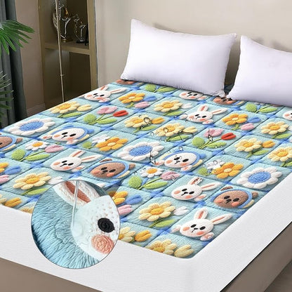 Twin Mattress Protector Waterproof, Fitted Sheet Style Breathable Mattress Cover with Deep Pocket Fits Up to 18'', Noiseless Bed Cover for Kids Adults Pets, Machine Washable (Squares, Twin)