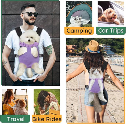 Pet Carrier Backpack, Hands-Free Adjustable Dog Front Carrier Legs Out & Easy-Fit Dog Backpack Carrier for Hiking Camping Traveling Cycling for Small Dogs and Rabbits (Medium, Purple)