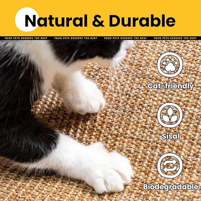 Cat Scratcher Mat,Sisal Cat Scratch Pad with Hook&Loop Tape,Wall Floor Kitten Scratching Pads Rug for Indoor,Furniture Protector for Couch&Carpets&Sofas,Kitty Bithday Gifts,Medium,Brown,2 Pack