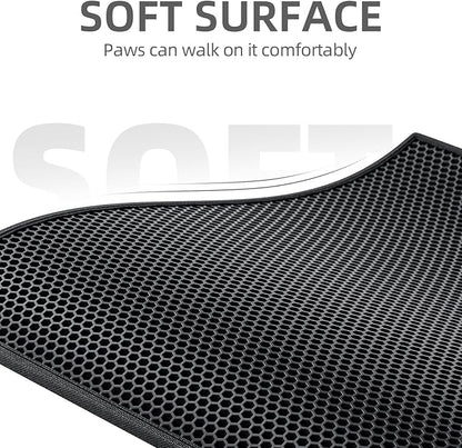 ESTHELLO Cat Litter Mat Large, Cat Litter Trapping Mat, Honeycomb Double Layer Design, Easy to Clean,Washable (30’’ x 24’’ Black
