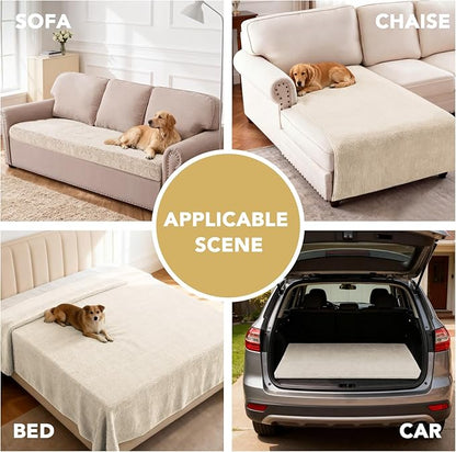 H.VERSAILTEX Non Slip Pet Couch Cover Chenille Dog Bed Protector Thick Soft Sofa Slipcover Pet Friendly Washable Couch Cushion Covers for Pets (40" x 50", Ivory)