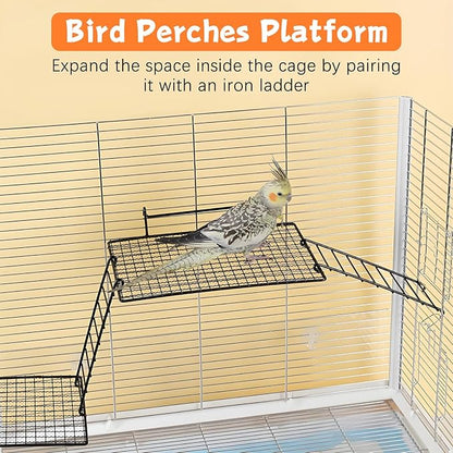 BNOSDM 4 PCS Bird Perches Platform, Stainless Steel Grid Platform for Parakeet Parrot Stand with Climbing Ladder Bird Cage Accessories for Small to Large Birds (White)