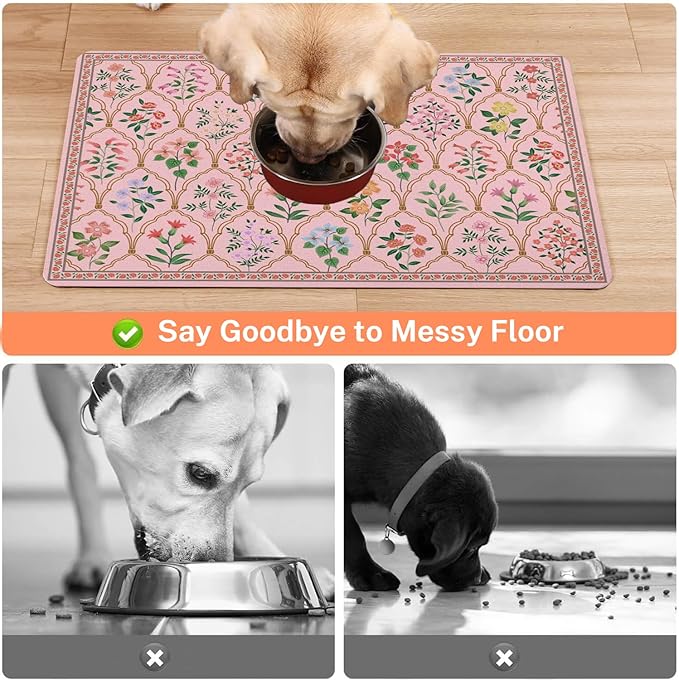 Absorbent Pet Dog Bowl Mat for Food and Water, Pet Cat Food Feeding Mat with Non Slip Rubber Backing, Dog Food Mats for Floors Waterproof, 24"x32"