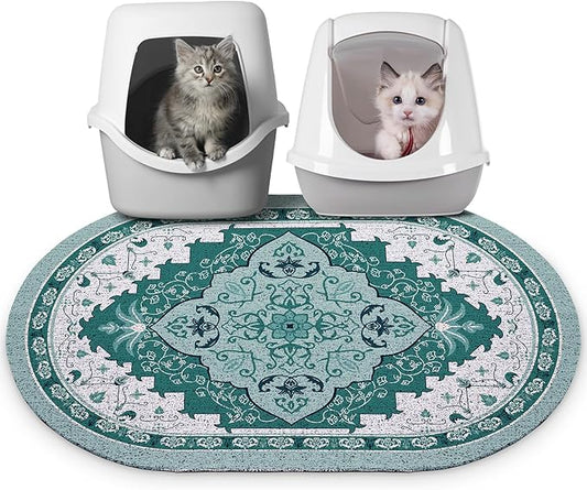 Bienbee Cat Litter Mat, 33" x 22" Large Size Litter Box Mat Rug with Non-Slip Bottom,Urine and Water Proof, Easy to Clean Cat Supplies Essentials for Indoor Kitty Kitten Floor,Green L