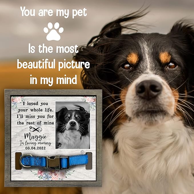 Customized Pet Keepsake Frame Dead Pet Xmas Memorial Dog Remembrance Frame with Pictures and Sentimental Quotes for Cats Dogs Lovers on Christmas Plaque Birthday Gifts for Friends Family Decor