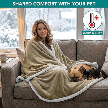 PetAmi Waterproof Dog Blanket for Medium Large Dog Puppy Cat Throw for Couch Cover Leakproof Protection, Sherpa Fleece, Reversible Soft Washable 60x40 Taupe