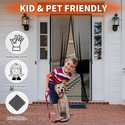 Fiberglass Magnetic Screen Door Fit Door Size 40 x 83 in- Heavy Duty Fiberglass Screen Door Mesh for Interior Door, Patio and Sliding Doors - Door Screen Magnetic Closure Let Fresh Air in