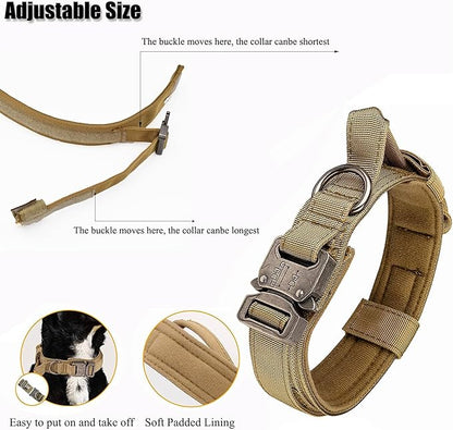 Tactical Dog Collar, Adjustable Military Training Nylon Dog Collar with Control Handle and Heavy Quick-Release Metal Buckle for Small Medium Large Dogs, Black XL