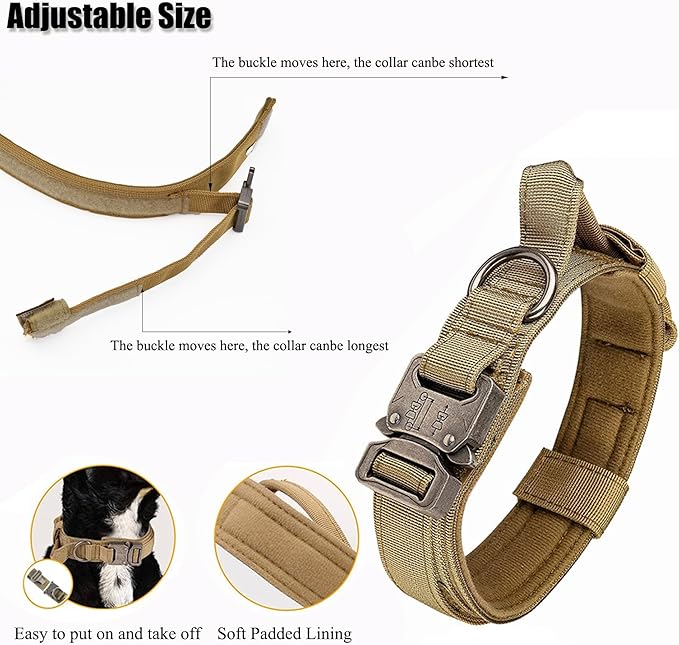 Tactical Dog Collar, Adjustable Military Training Nylon Dog Collar with Control Handle and Heavy Quick-Release Metal Buckle for Small Medium Large Dogs, Red L