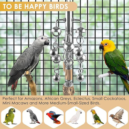 KATUMO Large Bird Toys, Natural Wooden and 304 Stainless Steel Bell Toy for Parrots, 1.46 LB Heavy Birds Cage Toy for Amazon Parrot, African Greys, Budgies, Lovebirds, Cockatiels,Cockatoo