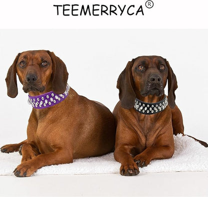TEEMERRYCA Adjustable PU Leather Spiked Studded Dog Collars with a Squeak Ball Gift for Small Medium Large Pets Like Cats/Pit Bull/Bulldog/Pugs/Husky, Purple, L 15"-18.5"