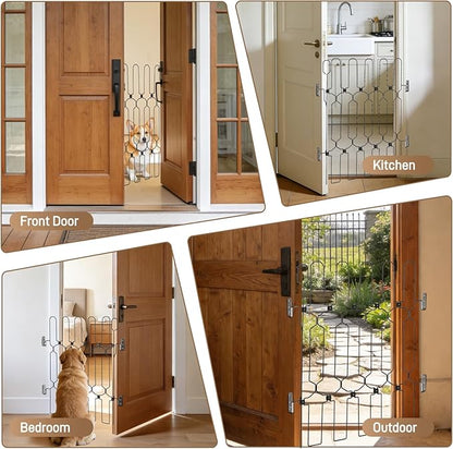 Retractable Dog Gate for Front Door 35.4" Wide 30.7" Tall Automatic Retractable Dog Barrier to Keep Pets Secure When Door Opens/Closes, Hardware Mount Front Door Barrier for Small/Large Dogs, Indoor