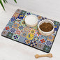 Moroccan Trellis Dog Food & Water Mat, Mexican Talavera Boho Colorful Pet Feeding Mat for Floor Non-Slip Waterproof, Super Absorbent Cat Bowl Mat, Easy to Clean Durable Pet Placemat,17" × 30"