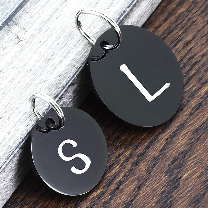 UltraJoys Stainless Steel Pet ID Tag Dog Name Tags Personalized Front and Back Engraving, Customized Dog Tags and Cat Tags, Optional Engraved on Both Sides, Round Tag with Vine Design 2, Large Black