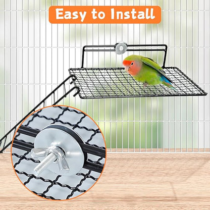 BNOSDM Large Stainless Steel Grid Platform for Parakeet 4 PCS Bird Perches Platform Parrot Stand with Climbing Ladder Bird Cage Accessories for Small to Large Bird (Screw Style-L)