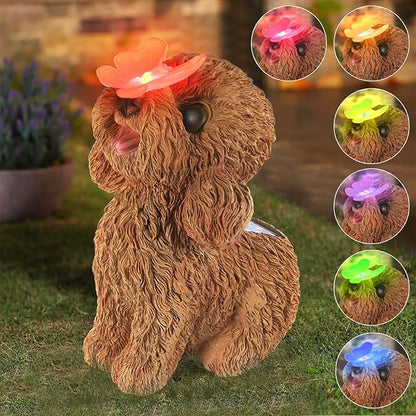 Dog Statues Outdoor Decor, Solar Lights Outdoor Statue Garden Decorations Solar Dog Ornaments for Patio, Lawn, Yard Art Decoration, Housewarming Garden Gift