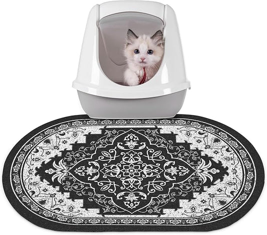 Bienbee Cat Litter Mat, 24" x 15" Litter Box Mat Rug with Non-Slip Bottom,Urine and Water Proof, Easy to Clean Cat Supplies Essentials for Indoor Kitty Kitten Floor, Black M