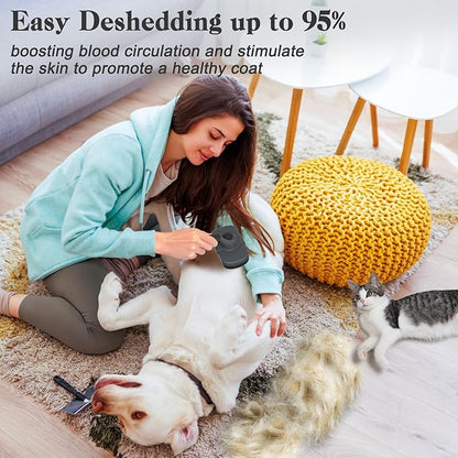 Self-Cleaning Deshedding Brush for Dogs & Cats - Skin-Friendly Grooming Tool with Hair Brush for Long and Short Haired Pets, Grey