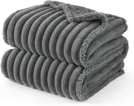Bedsure ComfyFleece™ Waterproof Dog Blankets for Small Dogs - Soft Puppy Cat Blanket Corduroy Fleece Washable, Cozy Calming Reversible Furniture Protection for Pet Kitten Doggy,25"x35", Warm Grey
