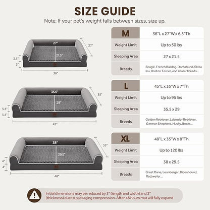 Large Dog Beds Large Sized Dogs 48x35x8 Inch, Orthopedic XXL XL Dog Bed for Medium Size Dogs, Big Waterproof Couch Sofa with Removable Washable Cover for Pet, Dark Grey