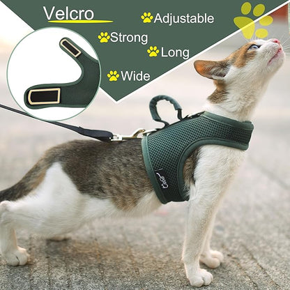 Kitty Harness and Leash for Walking Escape Proof Breathable Mesh Fabric, Solid Green, X-Small, Adjustable Cat Walking Jackets with Handle, Padded Stylish Cat Vest