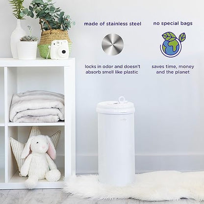 Ubbi Stainless Steel Diaper Pail, Odor Locking, No Special Bag Required, Award-Winning, Registry Must-Have, Taupe