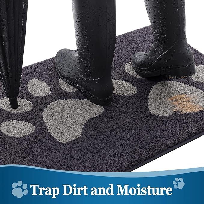 Buganda Dog Door Mat for Muddy Paws, Absorbent Dirt Trapper Washable Indoor Doormats, Non Slip Low-Profile Mud Mat for Dogs, Front Entrance Doormat for Inside Floor (40x32 Inches, Dark Grey)