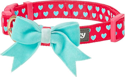 Blueberry Pet Valentines Day Dog Collar with Velvety Bowtie, Heart in Lust Red, Small, 12"-16" Neck, Adjustable, Eco-Friendly, Dog Collars for Medium Dogs & Small Dogs, Puppy Collar