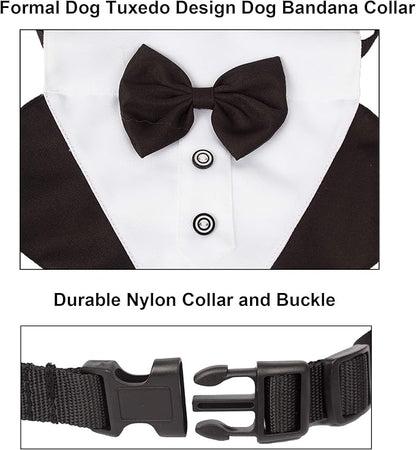 ADOGGYGO Formal Dog Tuxedo Wedding Pet Bandana Collar with Bow Tie, Adjustable Bowtie Collar Bandana for Medium Dog (Medium)