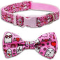 Valentine’s Day Dog Collar Adjustable Puppy Collar with Pink Heart and Flowers Pattern, Cute Pet Accessories for Small Medium Large Dogs