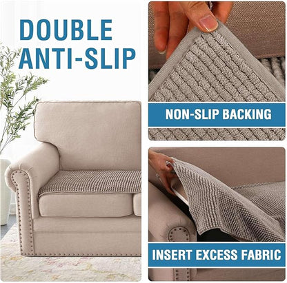 H.VERSAILTEX Plush Chenille Couch Cover for 3 Cushion Couch Anti Slip Washable Sofa Slipcovers Soft and Durable Furniture Protector for Dogs Cats Kids (27.5" x 82", Taupe)