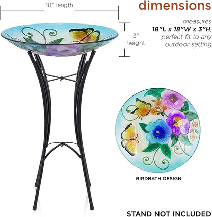 Alpine Corporation 18" Outdoor Birdbath Bowl Topper with Metal Stand, Garden Decor