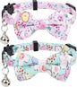 Collar for Cat Pet Breakaway with Bell Bowtie Detachable Bow Adjustable Safety Kitten Puppy Girl Boy 2pcs Green & Pink Sakura