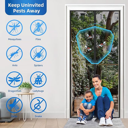 Upgraded PET Mesh Magnetic Screen Door Stronger Than Fiberglass and Polyester,Hands Free,Keep Bugs Out,Pet & Kid Friendly,Suitable for Sliding Doors,Patio and French Doors-55" X 82"