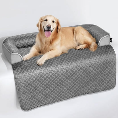 XL Cooling Dog Bed – 45 x 37 inch Waterproof Couch Cover for Dogs Washable, Non-Slip Bottom Self Cooling Mat for Dogs, Durable & Non-Gel, Dog Couch Bed for Sofa Floor Car, Cooling Grey