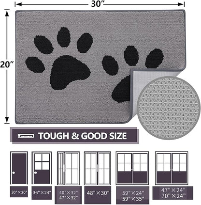 Buganda Dog Door Mat for Muddy Paws, Absorbent Dirt Trapper Washable Indoor Doormats, Non Slip Low-Profile Mud Mat for Dogs, Front Entrance Doormat for Inside Floor (40x32 Inches, Grey)