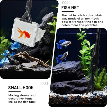 Aquarium Glass Cleaner, 7 in 1 Algae Remover for Fish Tank, Aquarium Cleaning Kit with Long Handle, Aquarium Net, Algae Scraper, Sponge Brush