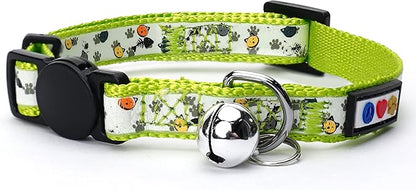Pawtitas Glow in The Dark Cat Collar with Breakaway Safety Buckle & Bell Adjustable Kitten Collar, Green