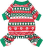 Fitwarm Dog Christmas Outfit, Holiday Pet Clothes for Small Dogs Boy Girl, Festive Pajamas with Feet, Puppy Onesie, Red, Green, Medium