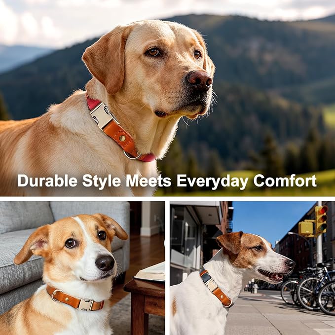 Plutus Pet Genuine Leather & Hemp Dog Collar – Adjustable Heavy Duty Pet Collar with Quick Release Metal Buckle, Soft & Stylish for Puppy and Small, Medium, Large Dogs (Copper Brown, XS)
