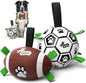 QDAN Dog Soccer Ball Football Set - 2 PCS Dog Balls with Strap for Tug of War, Soccer Ball Football Toys for Small Medium Large Dogs, Herding Ball for Dogs, Dog Birthday Toy