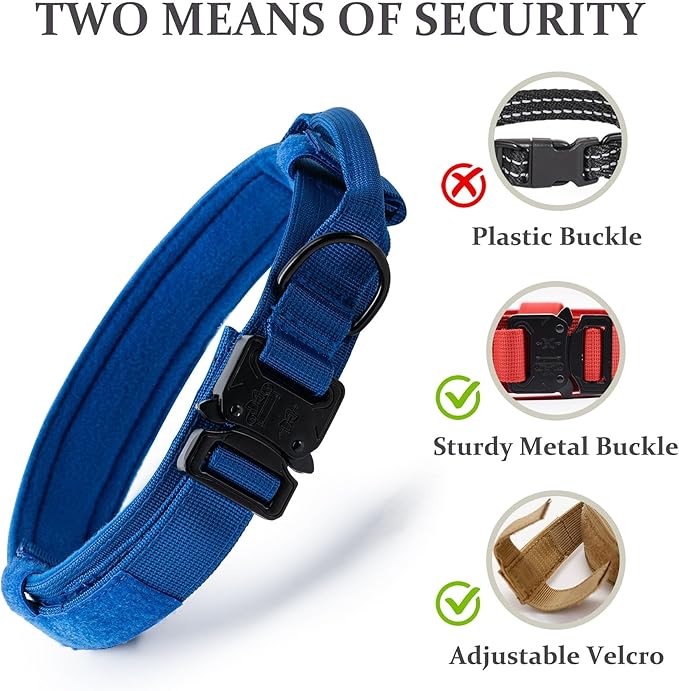 Tactical Dog Collar, Adjustable Military Training Nylon Dog Collar with Control Handle and Heavy Quick-Release Metal Buckle for Small Medium Large Dogs, Dark Blue M