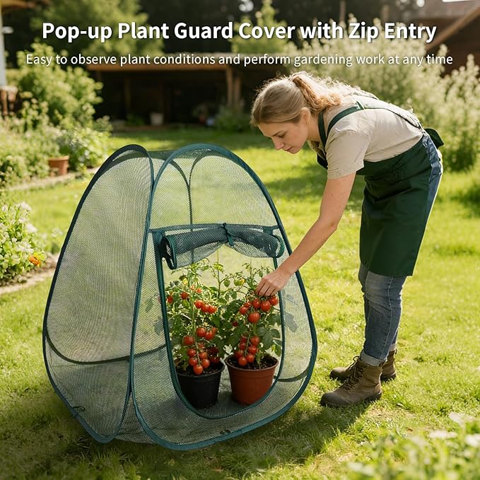2PCS Mesh Plant Protector Tent from Animals, 28X28X32Inch Pop Up Garden Netting Cover Large Green Crop Cage Plant Protection Tent to Protect Outdoor Potted Plants Flowers Fruits from Deer Birds Cat