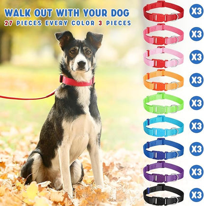Amylove 27 Pcs Dog Collar Bulk Adjustable Nylon Puppy Collar for Small Medium Large Dogs Multiple Pet with Quick Release Buckle for PET Travel Walk Daily(Medium,Bright Colors)