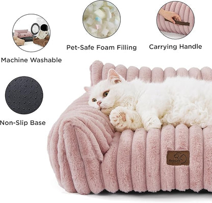 Bedsure ComfyFleece™ Cute Cat Couch for Pets - As Seen on TV on Good Day New York, Fuzzy Cats beds for Indoor Cats with Removable Washable Cover, Supportive Pet Sofa, 24inch, Blush Pink