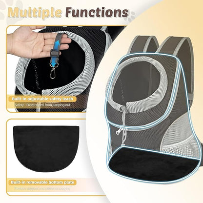 WOYYHO Pet Dog Carrier Backpack Small Dog Front Backpack Ventilated Dog Carrier Back Pack with Storage Pockets, Adjustable Straps & Safety Belt for Travel Hiking Outdoor (Size L: 10-14 lbs, Gray)