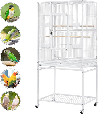 Topeakmart 54-inch Flight Bird Cage with Stand Wrought Iron Bird Cage for Parakeets Parrots Green Cheek Conures Budgies Finches, White