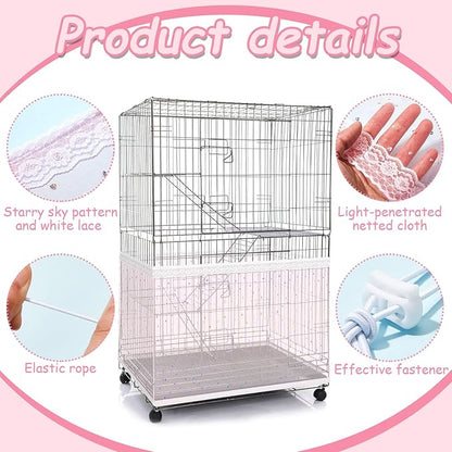Shappy Large Bird Cage Cover, Bird Cage Seed Catcher, Adjustable Star Pattern Nylon Mesh Net for Parrot Parakeet Macaw Pet Supplies(Pink)