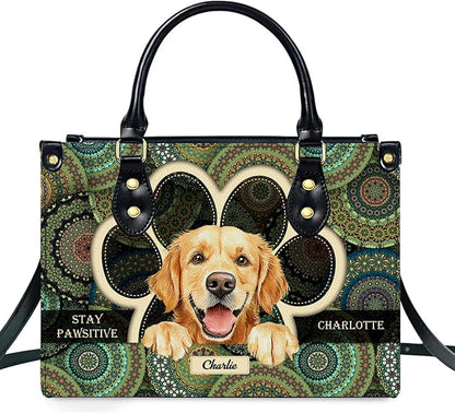 Personalized Pet Mom Leather Handbag – Custom Name Dog Cat Photo Purse, Pet Lover Gifts for Women, Christmas